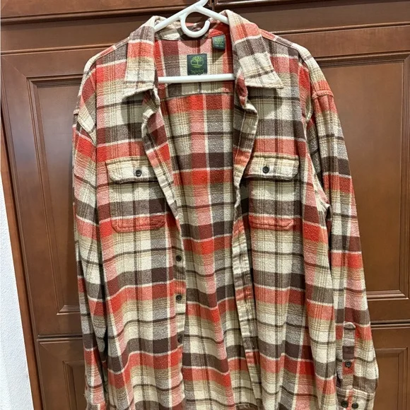 Timberland Orange, tan and Brown Plaid Shirt - Picture 4 of 4